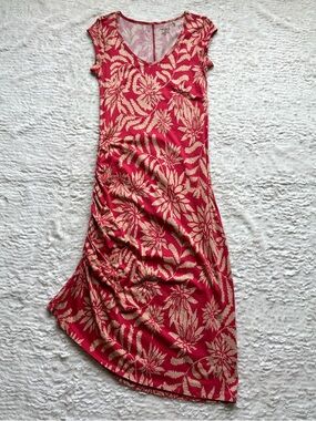 Toad & Co Muse Dress XS Organic Cotton Modal Red Floral Midi Cinched Side Beach